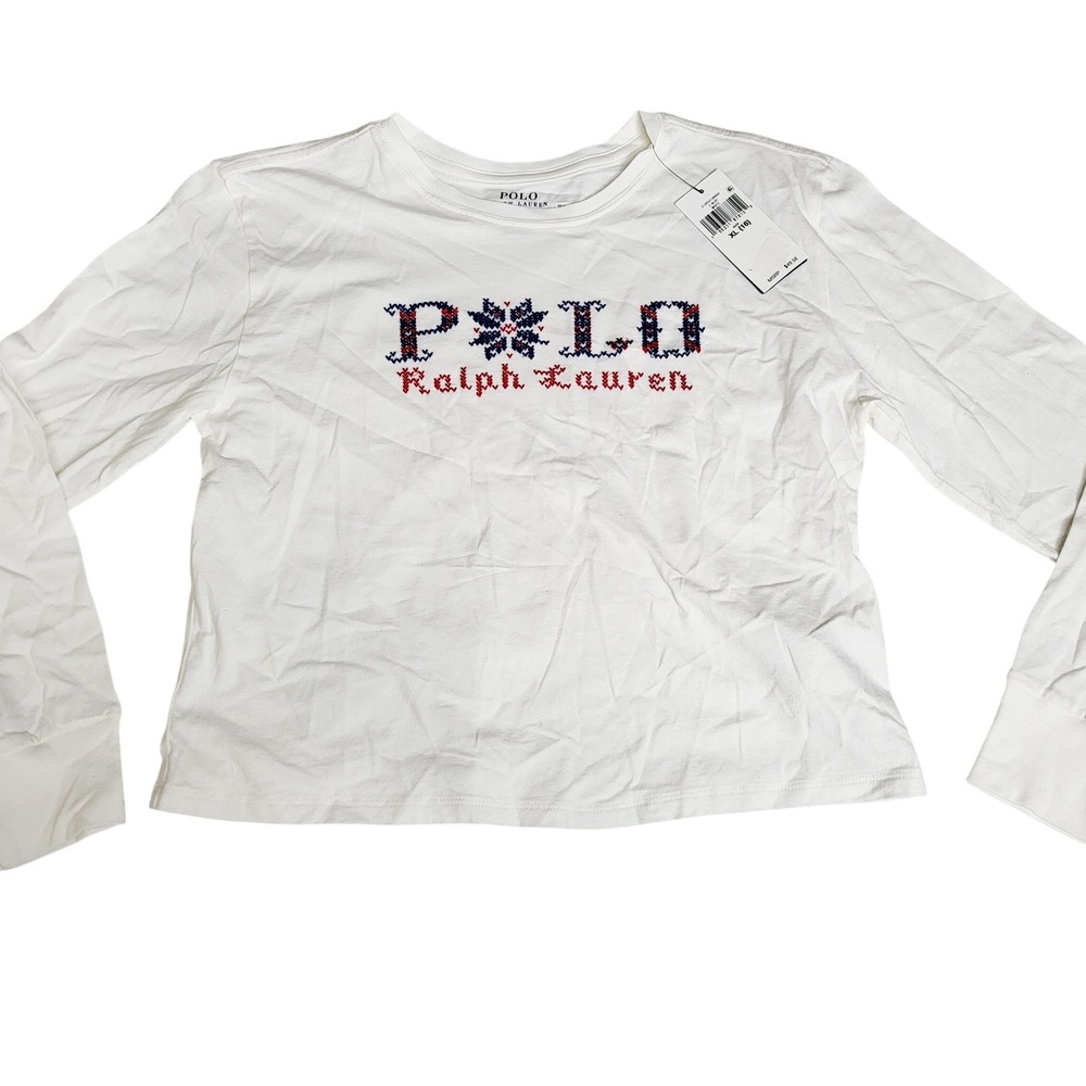 Polo Ralph Lauren Kids XL 16 White Long Sleeve T Shirt‎ Embroidered Logo READ